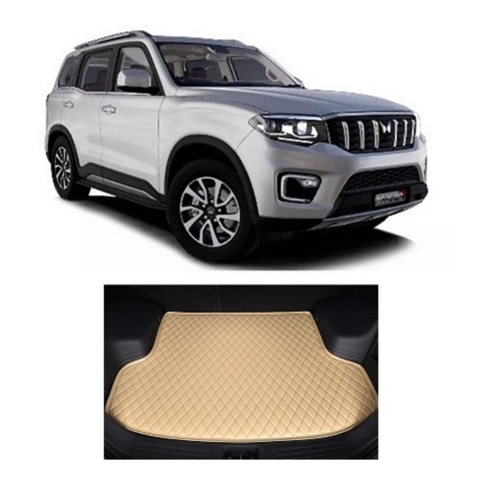 7D Car Trunk/Boot/Dicky PU Leatherette Mat for Scorpio N   - Beige